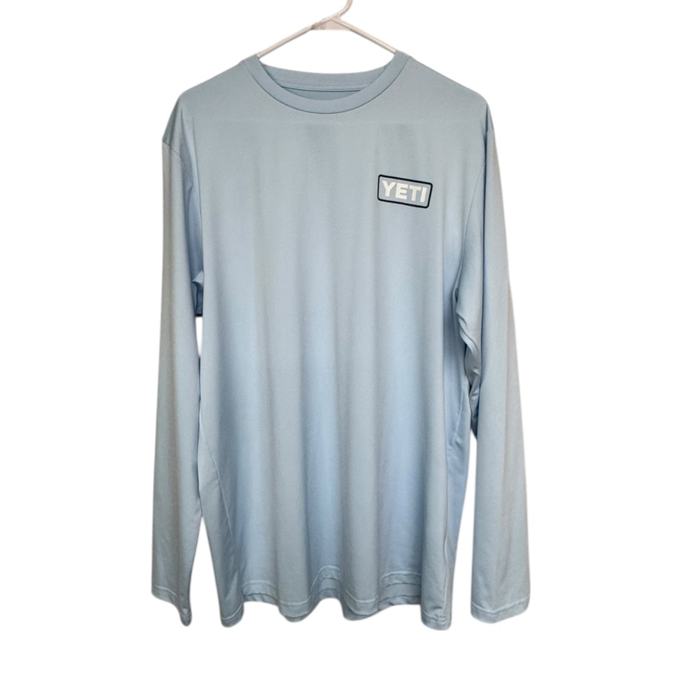 YETI Light Blue Long Sleeve Fly Fishing Graphic T Shirt XL